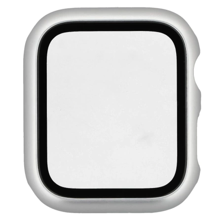 Etui ze szkłem do zegarka Bizon Case+Glass Watch do Apple Watch SE 3 / SE 2 / SE / 6 / 5 / 4 (44 mm), matowe srebrne