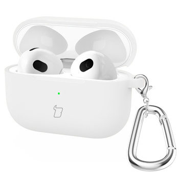 Silikonowe etui z karabińczykiem Bizon Case Headphone Silicone do AirPods 4, białe