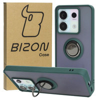Etui z uchwytem na palec Bizon Case Hybrid Ring do Xiaomi Poco X6 / Xiaomi Redmi Note 13 Pro 5G, przydymione z ciemnozieloną ramką