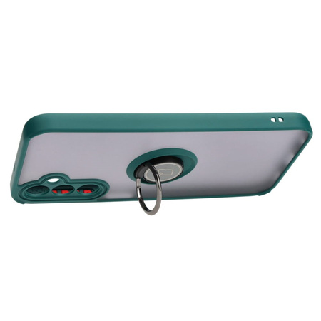 Etui z uchwytem na palec Bizon Case Hybrid Ring do Galaxy A24 4G, przydymione z ciemnozieloną ramką