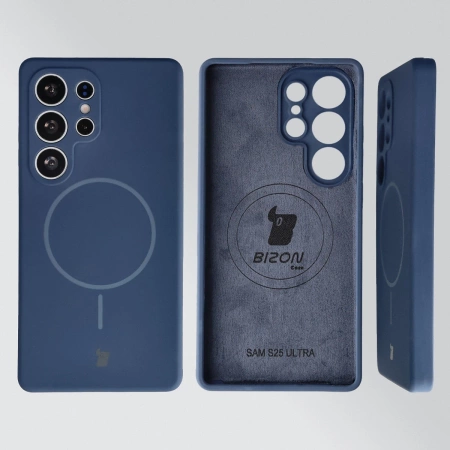 Silikonowe etui z pierścieniem magnetycznym Bizon Soft Case Magnetic do Galaxy S25 Ultra, granatowe