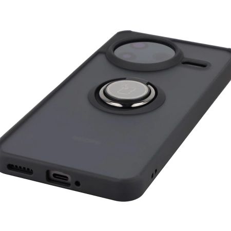 Etui z uchwytem na palec Bizon Case Hybrid Ring do Xiaomi POCO F7 Pro, przydymione z czarną ramką