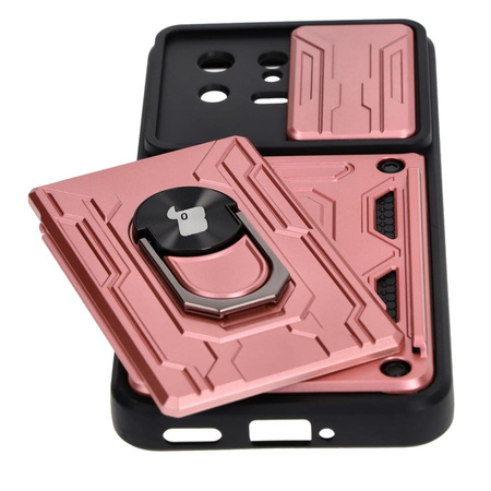 Etui Bizon Case Camshield Card Slot Ring do Xiaomi 13, jasnoróżowe