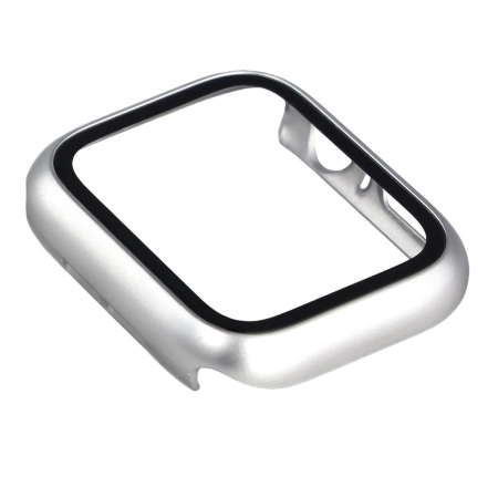 Etui ze szkłem do zegarka Bizon Case+Glass Watch do Apple Watch SE 3 / SE 2 / SE / 6 / 5 / 4 (44 mm), matowe srebrne