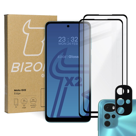 2x Szkło + szybka na aparat Bizon Edge Pack do Motorola Moto G22