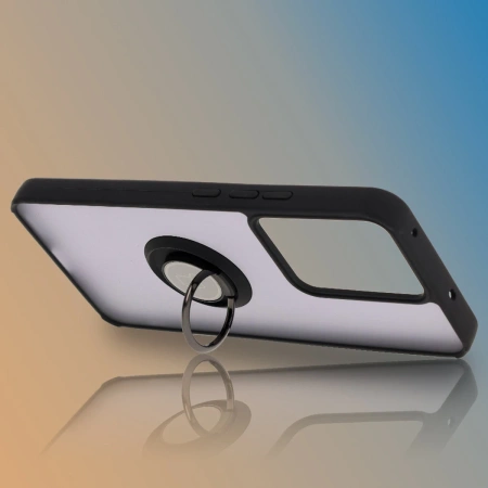 Etui z uchwytem na palec Bizon Case Hybrid Ring do Realme 14 5G / 14T 5G, przydymione z czarną ramką