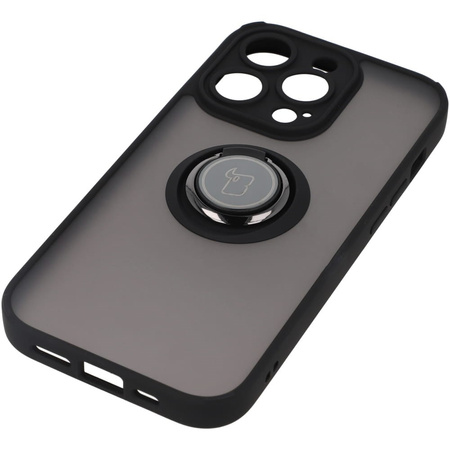Etui z uchwytem na palec Bizon Case Hybrid Ring do iPhone 14 Pro, przydymione z czarną ramką