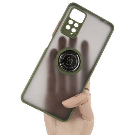 Etui z uchwytem na palec Bizon Case Hybrid Ring do Xiaomi Redmi Note 11 Pro / Pro 5G, przydymione z zieloną ramką