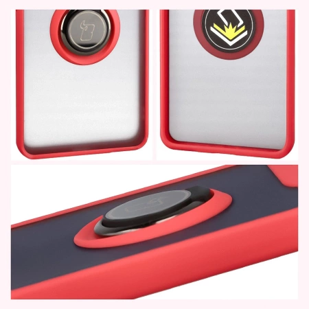 Etui z uchwytem na palec Bizon Case Hybrid Ring do Motorola Edge 60 Pro, przydymione z czerwoną ramką