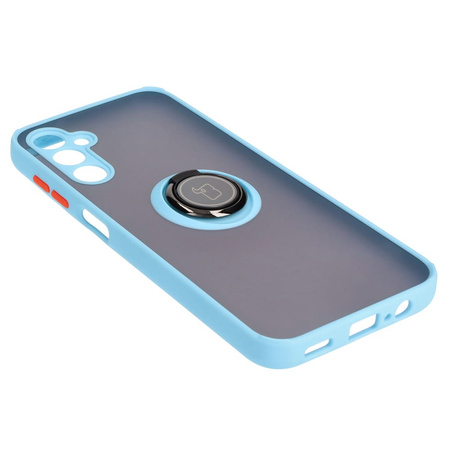 Etui z uchwytem na palec Bizon Case Hybrid Ring do Galaxy M14 5G, przydymione z jasnoniebieską ramką