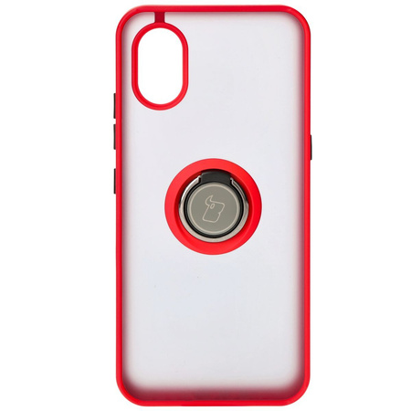 Etui z uchwytem na palec Bizon Case Hybrid Ring do Galaxy Xcover7, przydymione z czerwoną ramką