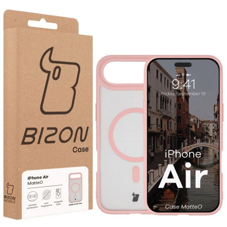 Etui z pierścieniem magnetycznym Bizon Case MatteO do iPhone Air, przydymione-jasnoróżowe