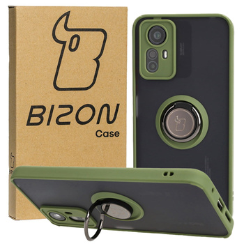 Etui z uchwytem na palec Bizon Case Hybrid Ring do Xiaomi Redmi Note 12S, przydymione z zieloną ramką