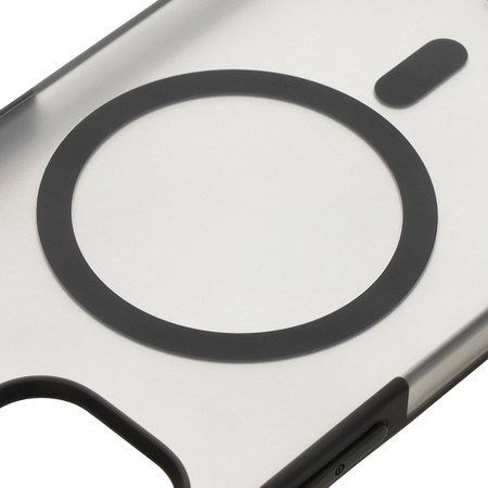 Etui z pierścieniem magnetycznym Bizon Case MatteO do iPhone 14 / Phone 13, półprzezroczyste z czarną ramką