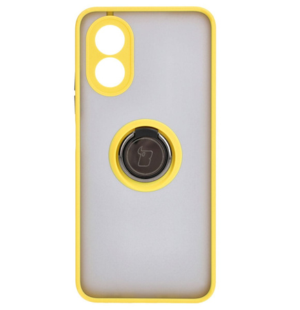 Etui z uchwytem na palec Bizon Case Hybrid Ring do Oppo A38 4G, przydymione z żółtą ramką