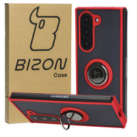 Etui z uchwytem na palec Bizon Case Hybrid Ring do Galaxy Z Fold6, przydymione z czerwoną ramką