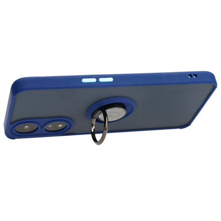 Etui z uchwytem na palec Bizon Case Hybrid Ring do Oppo A78 5G, przydymione z granatową ramką