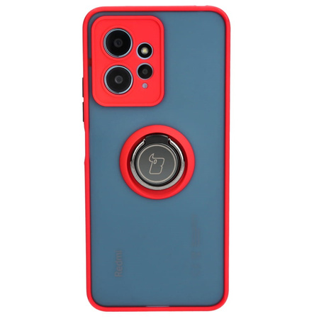 Etui z uchwytem na palec Bizon Case Hybrid Ring do Xiaomi Redmi Note 12 4G, przydymione z czerwoną ramką