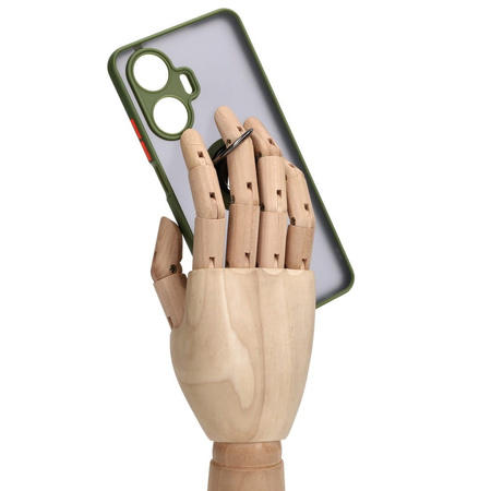 Etui z uchwytem na palec Bizon Case Hybrid Ring do Realme C55, przydymione z zieloną ramką