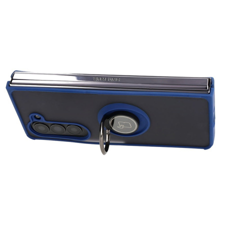 Etui z uchwytem na palec Bizon Case Hybrid Ring do Galaxy Z Fold5, przydymione z granatową ramką