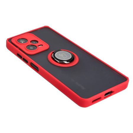 Etui z uchwytem na palec Bizon Case Hybrid Ring do Xiaomi Redmi Note 12 Pro+ 5G, przydymione z czerwoną ramką