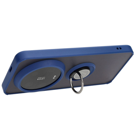 Etui z uchwytem na palec Bizon Case Hybrid Ring do Xiaomi 14 Ultra, przydymione z granatową ramką