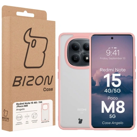 Etui Bizon Case Angelo do Xiaomi Redmi Note 15 / POCO M8 5G, półprzezroczyste z jasnoróżową ramką