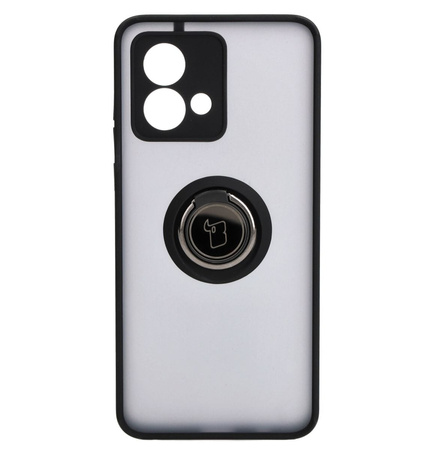 Etui z uchwytem na palec Bizon Case Hybrid Ring do Motorola Moto G84 5G, przydymione z czarną ramką