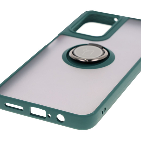 Etui z uchwytem na palec Bizon Case Hybrid Ring do Motorola Moto G35 5G, przydymione z ciemnozieloną ramką