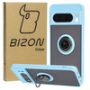Etui z uchwytem na palec Bizon Case Hybrid Ring do Google Pixel 8 Pro, przydymione z jasnoniebieską ramką