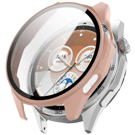 Etui ze szkłem do zegarka Bizon Case+Glass Watch do Huawei Watch GT6 46 mm, różowe