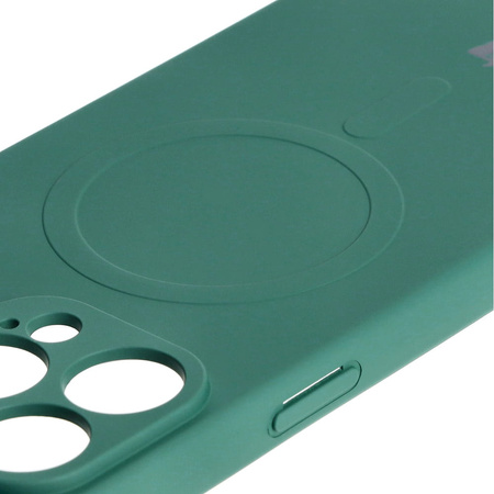 Etui silikonowe z pierścieniem magnetycznym Bizon Case Silicone Magnetic do iPhone 15 Pro Max, ciemnozielone