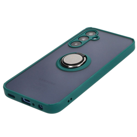 Etui z uchwytem na palec Bizon Case Hybrid Ring do Galaxy A25 5G, przydymione z ciemnozieloną ramką