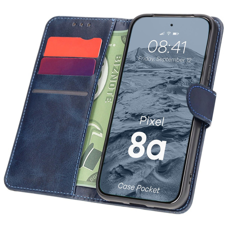 Etui z klapką Bizon Case Pocket do Google Pixel 8a, granatowe