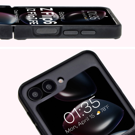 Etui z uchwytem na palec Bizon Case Hybrid Ring do Galaxy Z Flip6, przydymione z czarną ramką