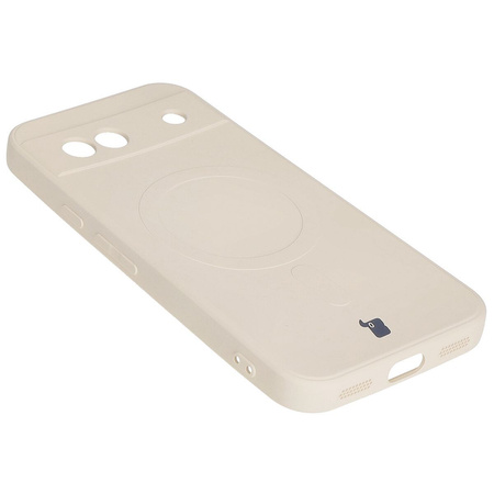 Silikonowe etui z pierścieniem magnetycznym Bizon Case Silicone Magnetic Sq do Google Pixel 8a, beżowe