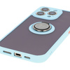 Etui z uchwytem na palec Bizon Case Hybrid Ring do iPhone 16 Pro Max, przydymione z jasnoniebieską ramką