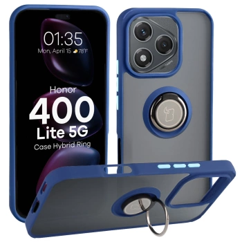 Etui z uchwytem na palec Bizon Case Hybrid Ring do Honor 400 Lite, przydymione z granatową ramką