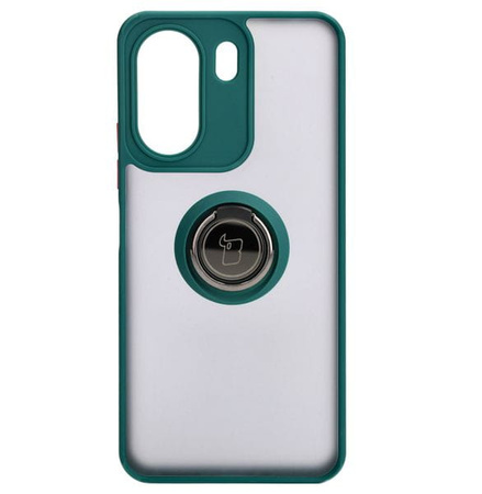 Etui z uchwytem na palec Bizon Case Hybrid Ring do Xiaomi Redmi 13C / Xiaomi Poco C65, przydymione z ciemnozieloną ramką