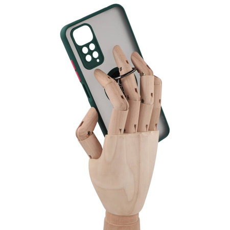 Etui z uchwytem na palec Bizon Case Hybrid Ring do Xiaomi Redmi Note 11 / 11S 4G, przydymione z ciemnozieloną ramką