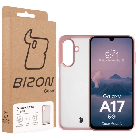 Etui Bizon Case Angelo do Galaxy A17 5G, półprzezroczyste z jasnoróżową ramką