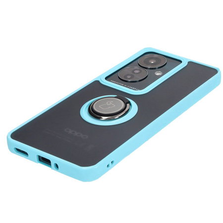 Etui z uchwytem na palec Bizon Case Hybrid Ring do Oppo Reno11 F 5G, przydymione z jasnoniebieską ramką