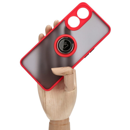 Etui z uchwytem na palec Bizon Case Hybrid Ring do Oppo Reno8 T, przydymione z czerwoną ramką