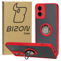Etui z uchwytem na palec Bizon Case Hybrid Ring do Motorola Moto G34 5G, przydymione z czerwoną ramką