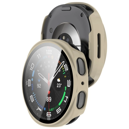 Etui ze szkłem do zegarka Bizon Case+Glass Watch do Samsung Galaxy Watch 8 40 mm, beżowe
