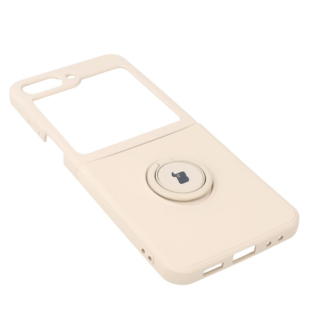 Etui Bizon Case Silicone Ring Sq do Samsung Galaxy Z Flip5, beżowe