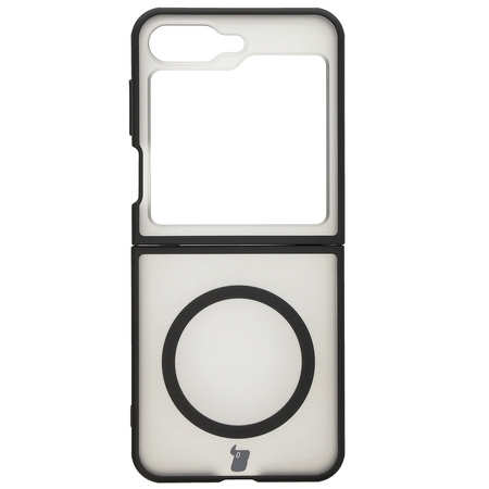 Etui z pierścieniem magnetycznym Bizon Case MatteO do Galaxy Z Flip7 FE / Z Flip6, półprzezroczyste z czarną ramką