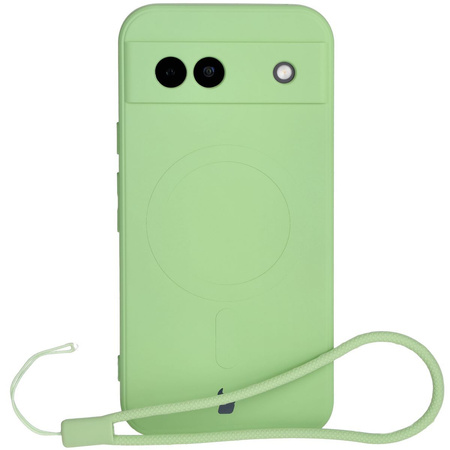 Silikonowe etui z pierścieniem magnetycznym Bizon Case Silicone Magnetic Sq do Google Pixel 8a, jasnozielone