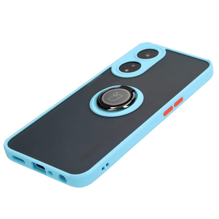 Etui z uchwytem na palec Bizon Case Hybrid Ring do Oppo A78 5G, przydymione z jasnoniebieską ramką