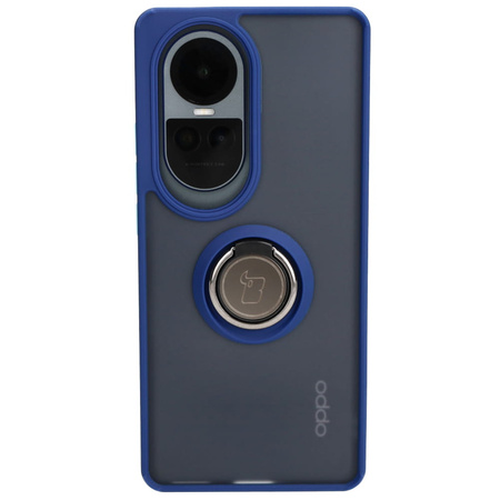 Etui z uchwytem na palec Bizon Case Hybrid Ring do Oppo Reno10 / 10 Pro, przydymione z granatową ramką